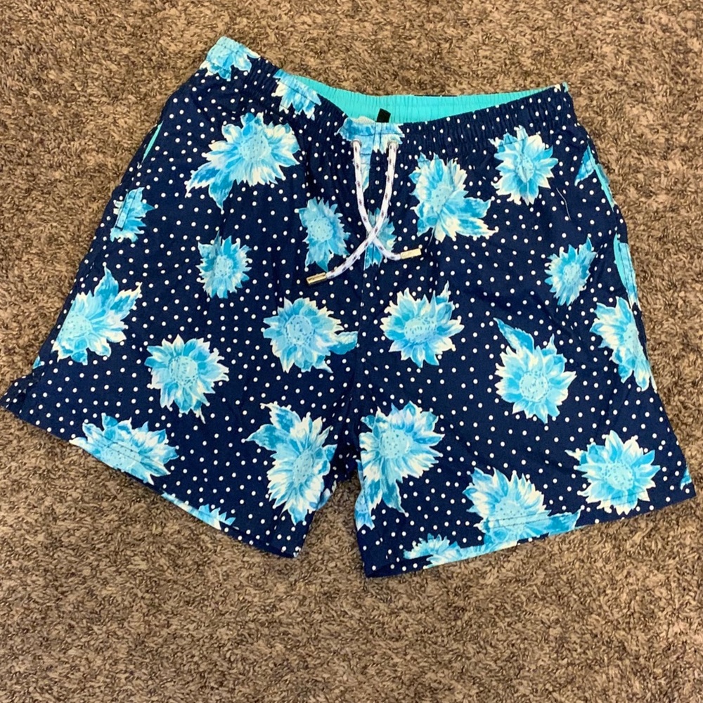 Blue Floral Swim Trunks